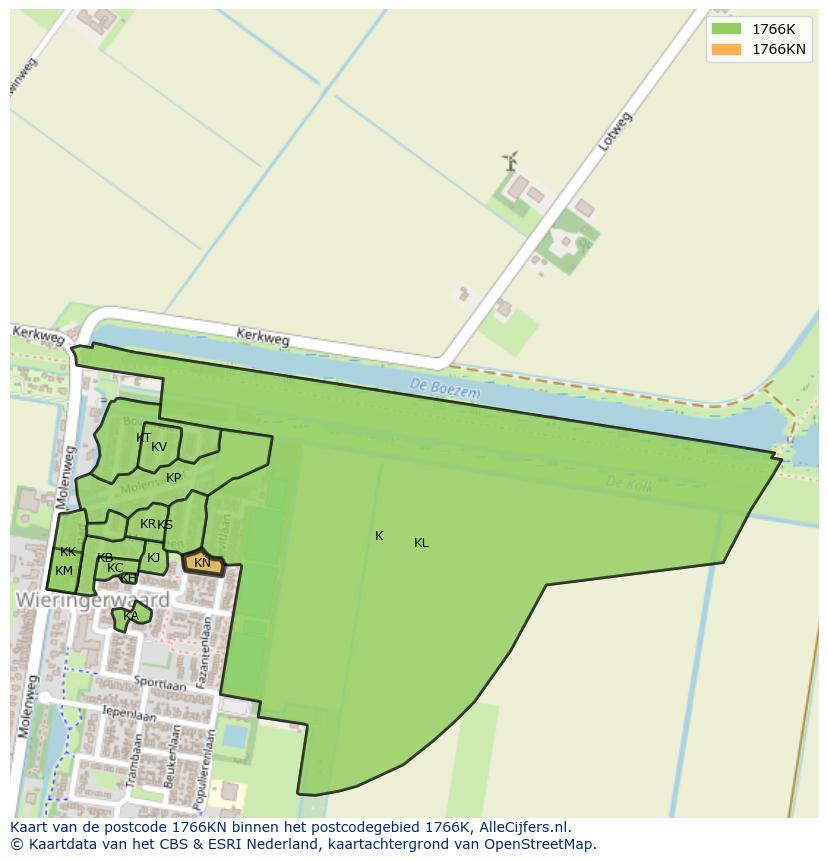 Afbeelding van het postcodegebied 1766 KN op de kaart.