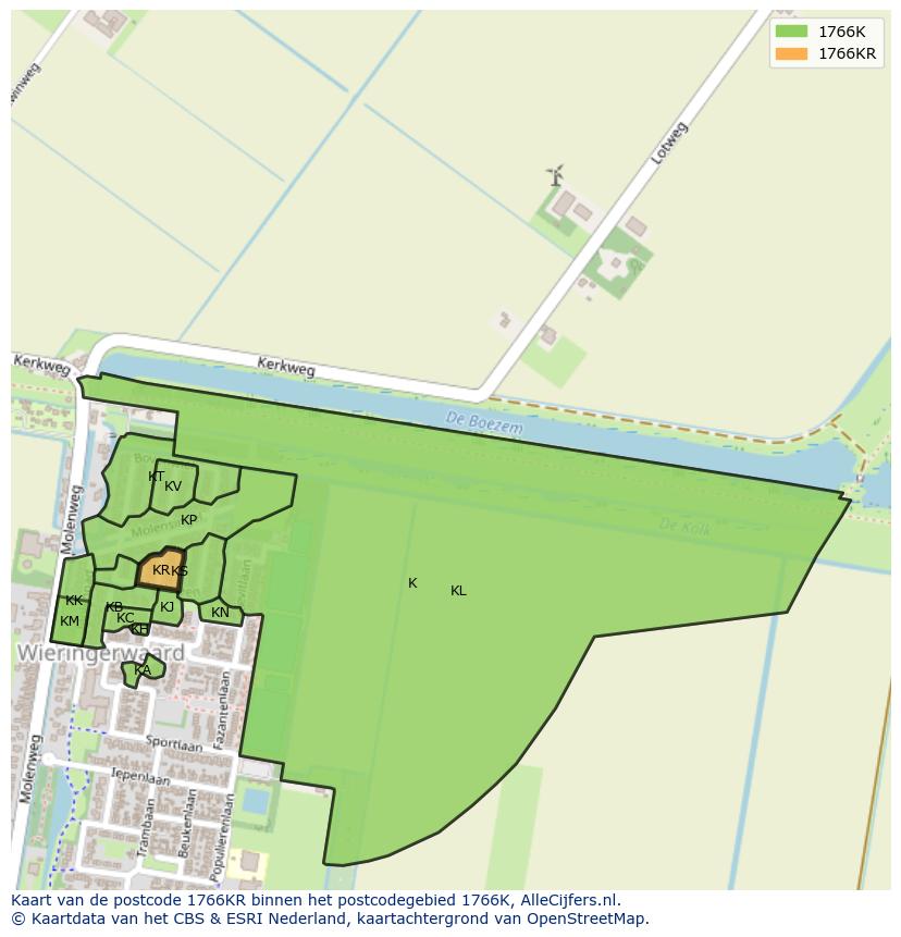 Afbeelding van het postcodegebied 1766 KR op de kaart.