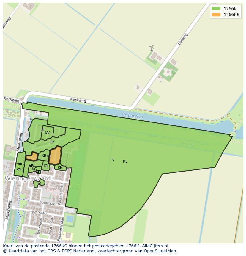 Afbeelding van het postcodegebied 1766 KS op de kaart.
