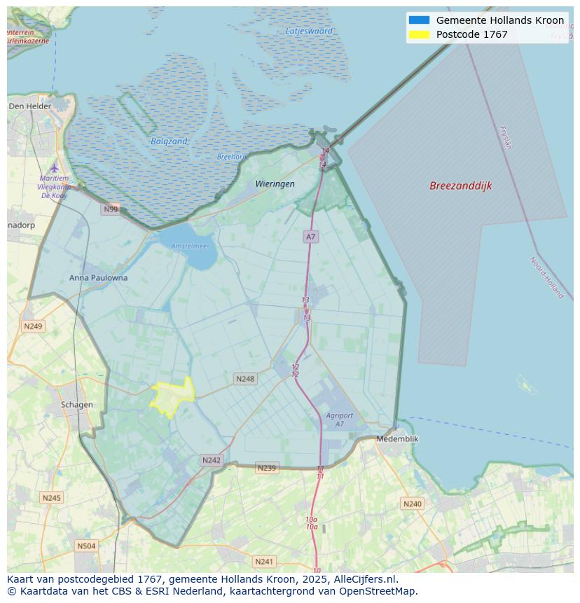 Afbeelding van het postcodegebied 1767 op de kaart.