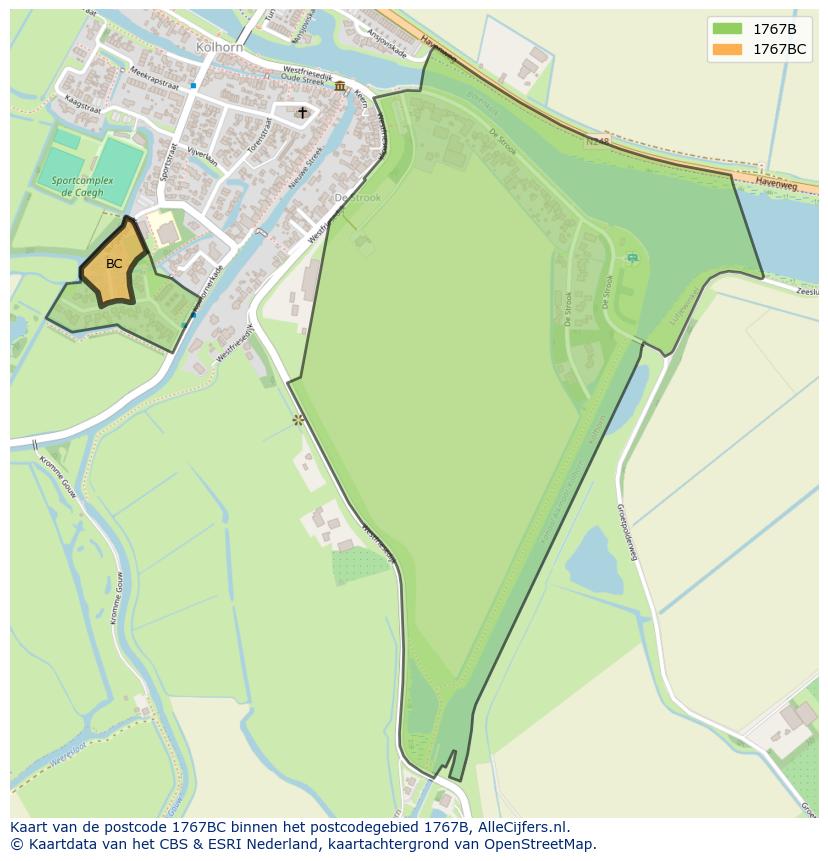 Afbeelding van het postcodegebied 1767 BC op de kaart.
