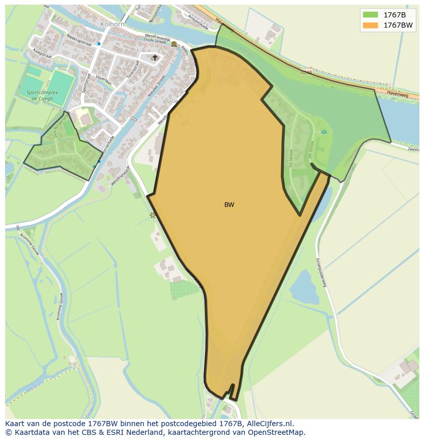 Afbeelding van het postcodegebied 1767 BW op de kaart.