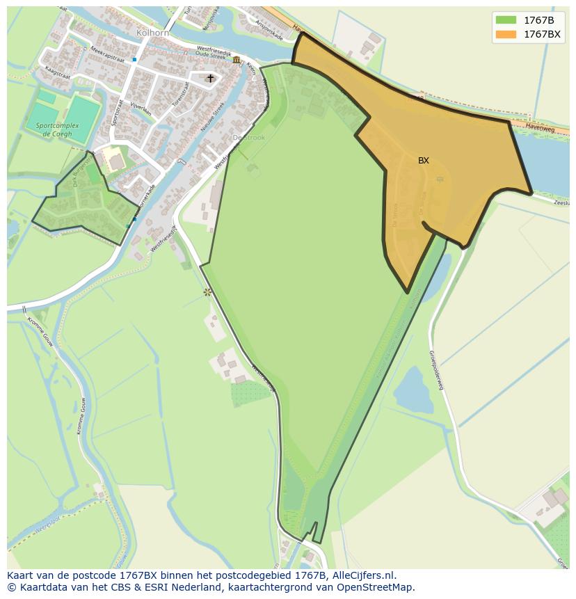 Afbeelding van het postcodegebied 1767 BX op de kaart.