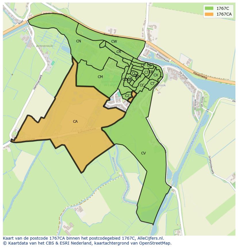 Afbeelding van het postcodegebied 1767 CA op de kaart.