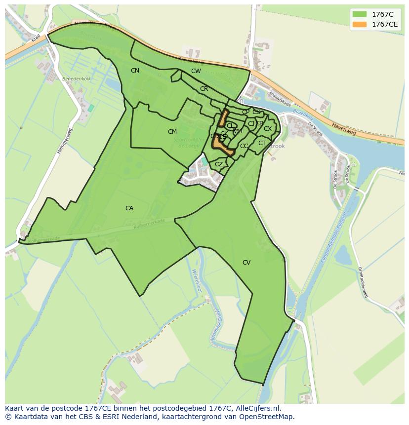 Afbeelding van het postcodegebied 1767 CE op de kaart.