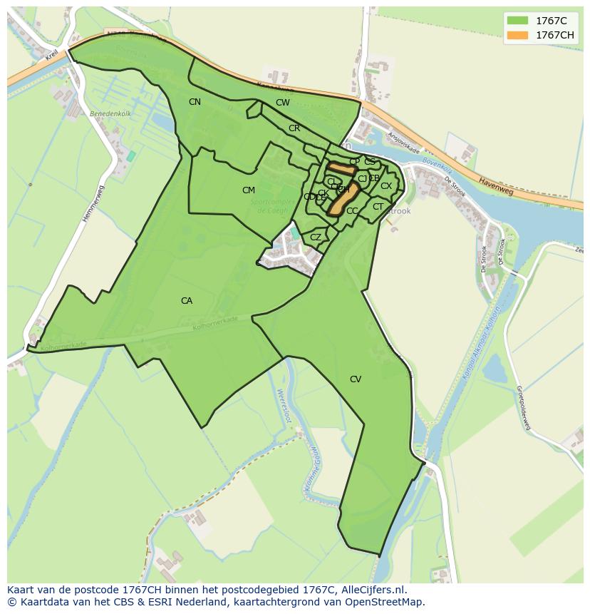Afbeelding van het postcodegebied 1767 CH op de kaart.