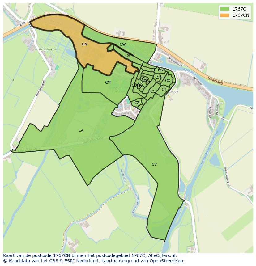 Afbeelding van het postcodegebied 1767 CN op de kaart.