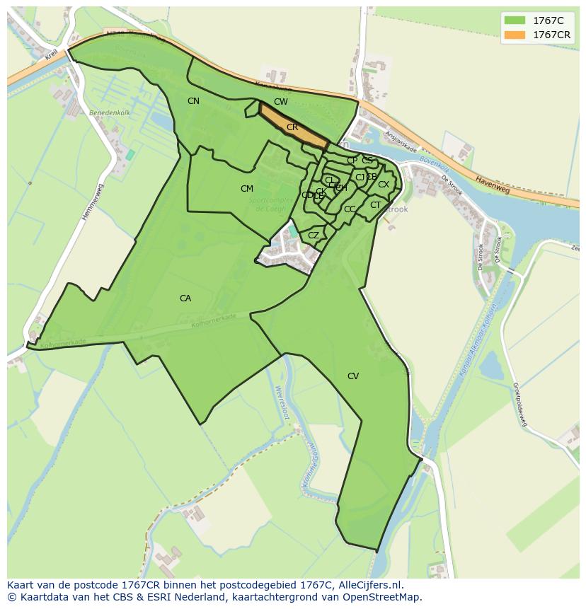 Afbeelding van het postcodegebied 1767 CR op de kaart.