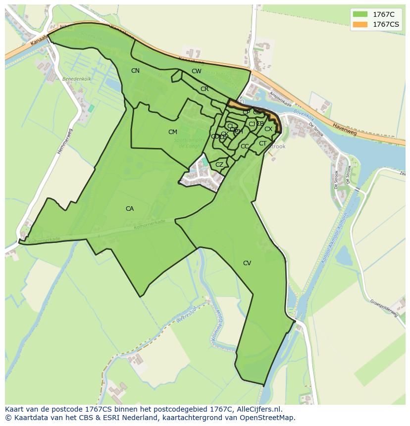 Afbeelding van het postcodegebied 1767 CS op de kaart.