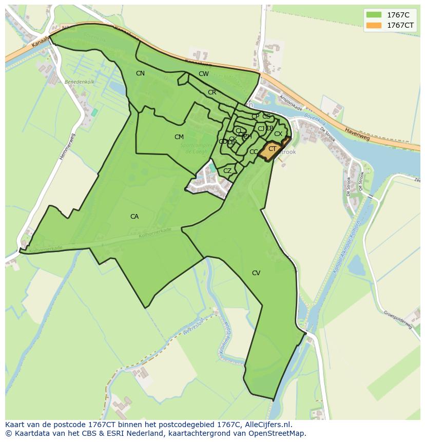 Afbeelding van het postcodegebied 1767 CT op de kaart.