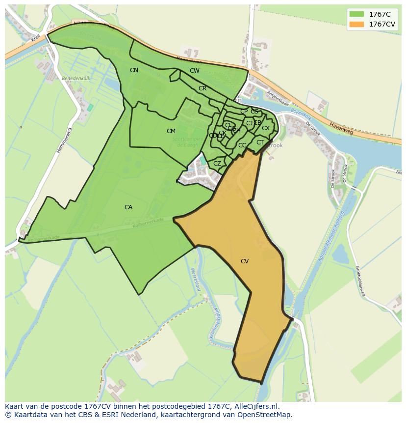 Afbeelding van het postcodegebied 1767 CV op de kaart.