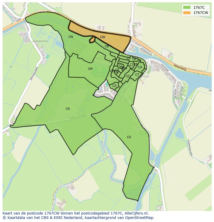 Afbeelding van het postcodegebied 1767 CW op de kaart.
