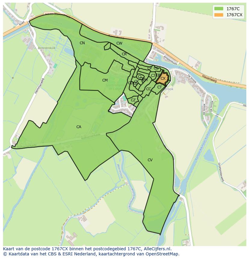 Afbeelding van het postcodegebied 1767 CX op de kaart.