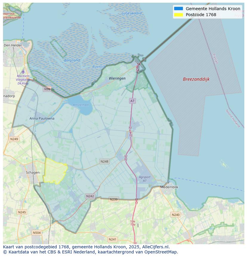 Afbeelding van het postcodegebied 1768 op de kaart.