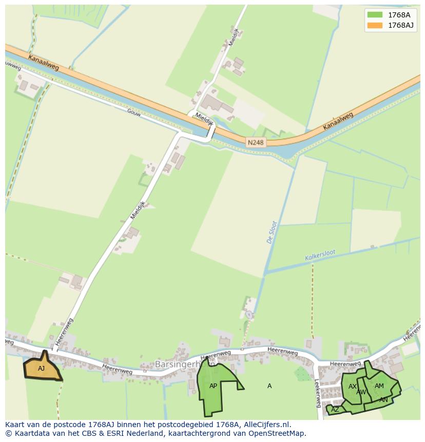 Afbeelding van het postcodegebied 1768 AJ op de kaart.