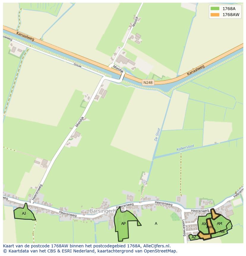 Afbeelding van het postcodegebied 1768 AW op de kaart.