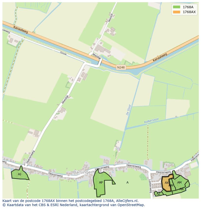 Afbeelding van het postcodegebied 1768 AX op de kaart.