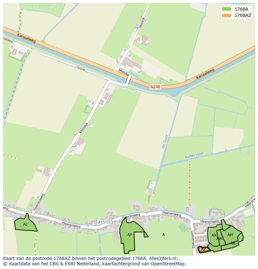 Afbeelding van het postcodegebied 1768 AZ op de kaart.