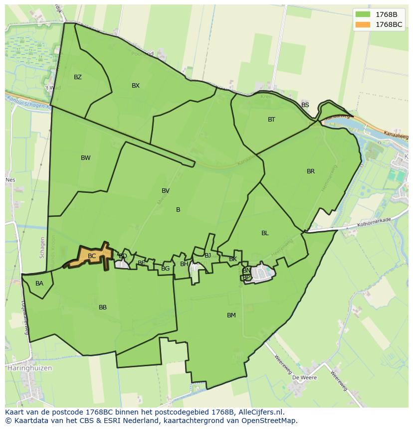 Afbeelding van het postcodegebied 1768 BC op de kaart.