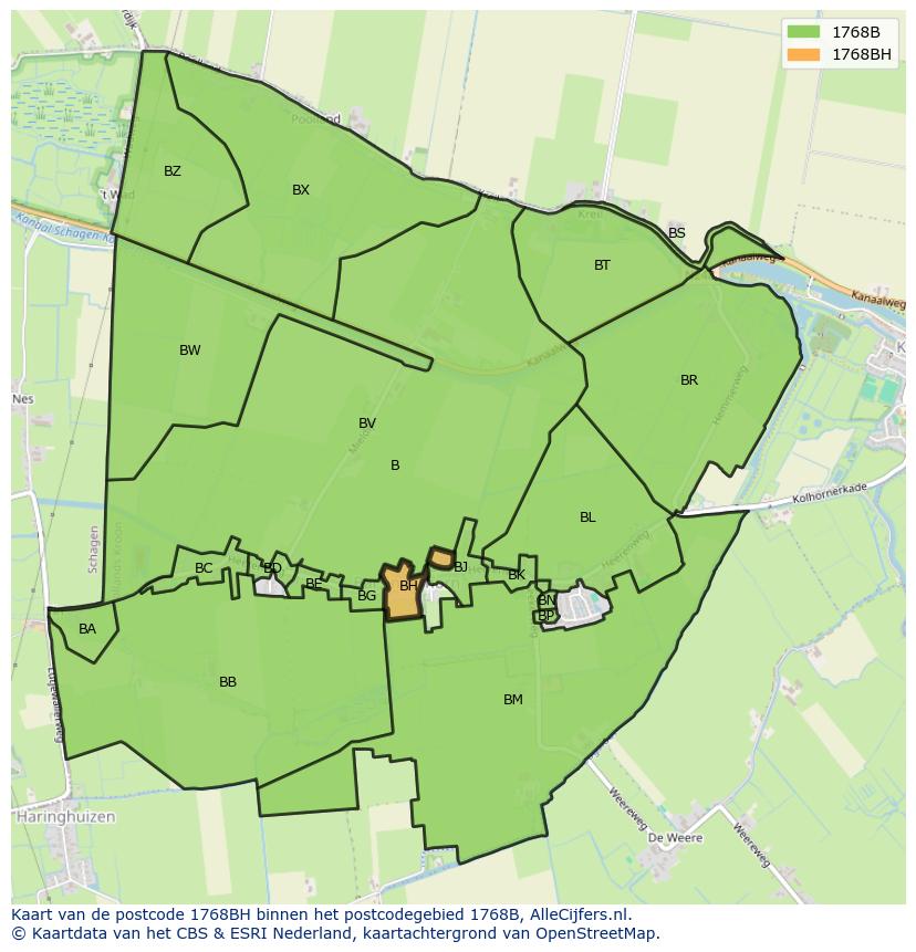 Afbeelding van het postcodegebied 1768 BH op de kaart.