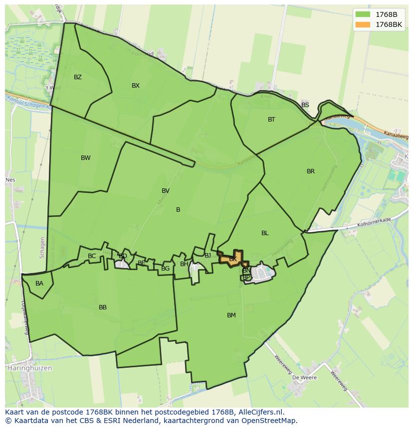 Afbeelding van het postcodegebied 1768 BK op de kaart.