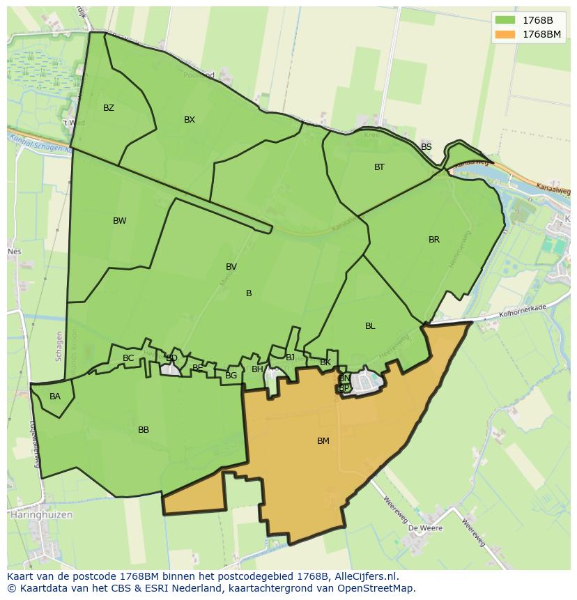 Afbeelding van het postcodegebied 1768 BM op de kaart.