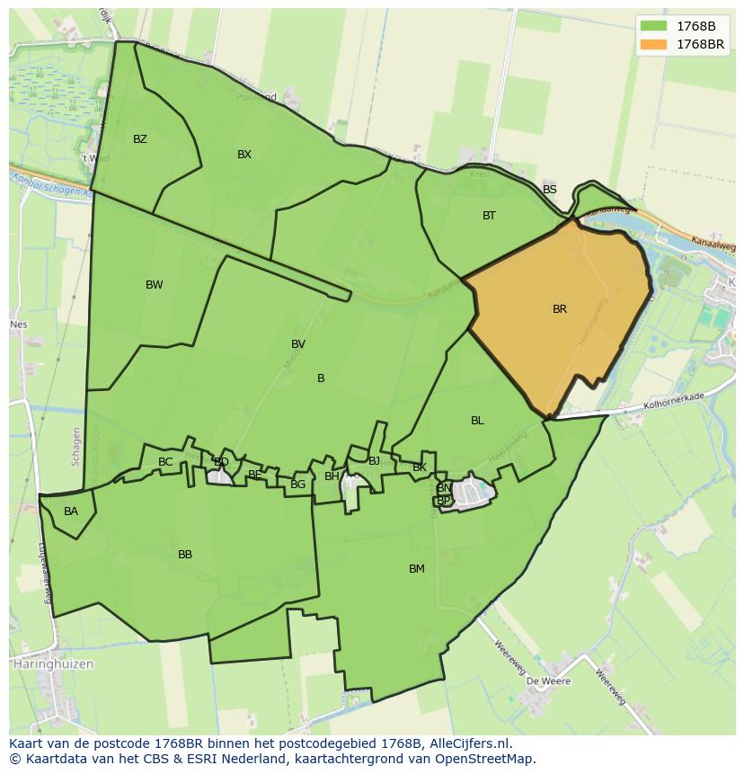 Afbeelding van het postcodegebied 1768 BR op de kaart.