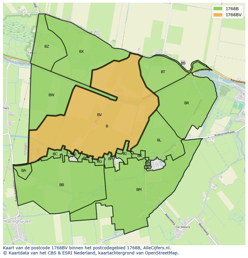 Afbeelding van het postcodegebied 1768 BV op de kaart.