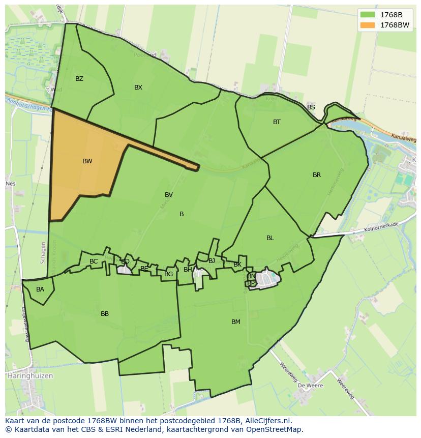 Afbeelding van het postcodegebied 1768 BW op de kaart.