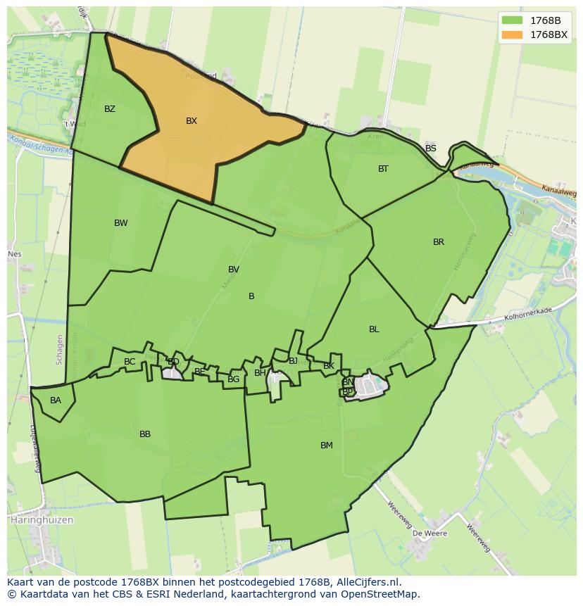 Afbeelding van het postcodegebied 1768 BX op de kaart.