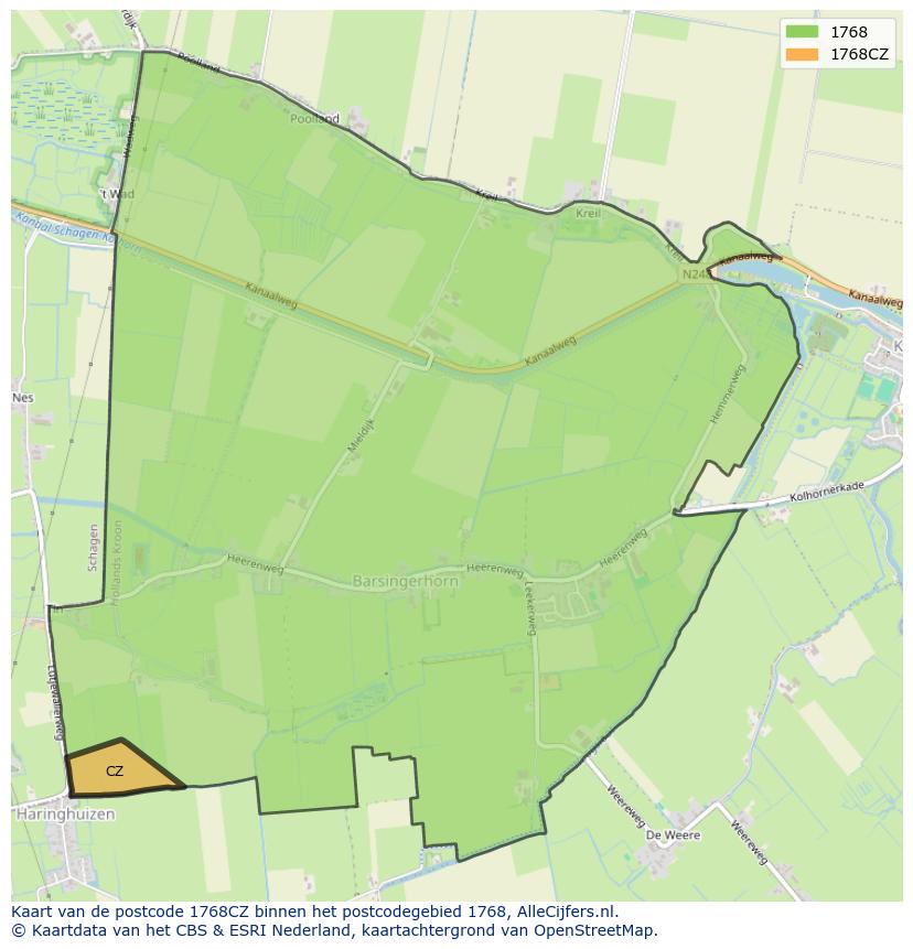 Afbeelding van het postcodegebied 1768 CZ op de kaart.