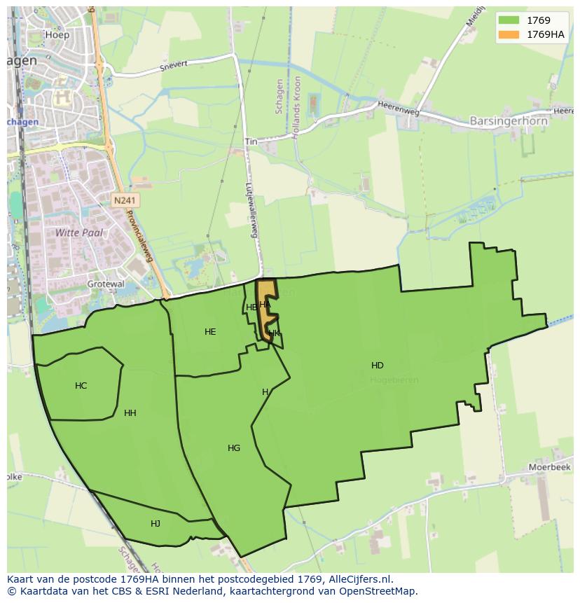 Afbeelding van het postcodegebied 1769 HA op de kaart.