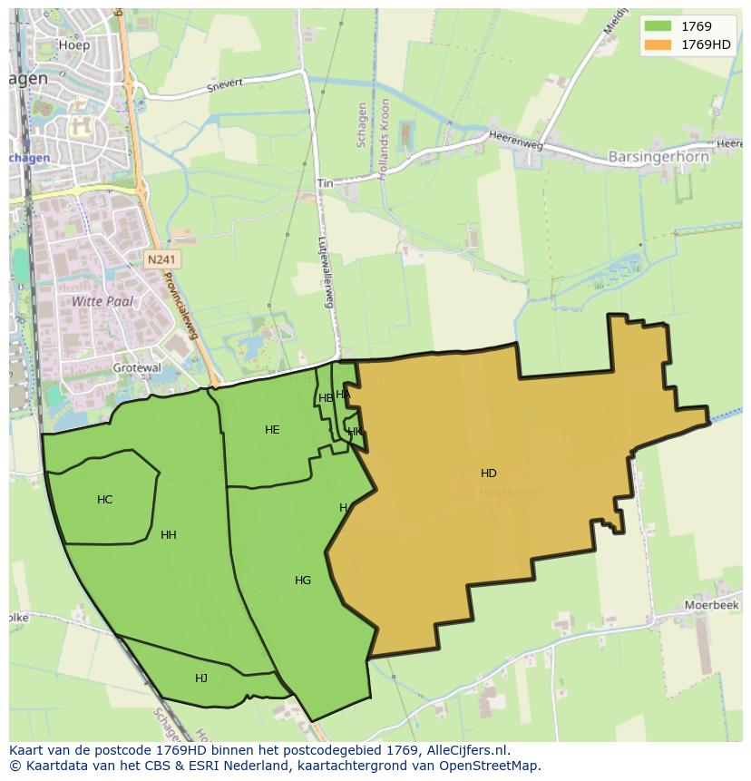 Afbeelding van het postcodegebied 1769 HD op de kaart.