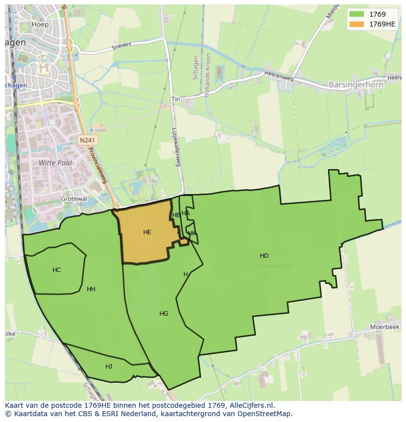 Afbeelding van het postcodegebied 1769 HE op de kaart.