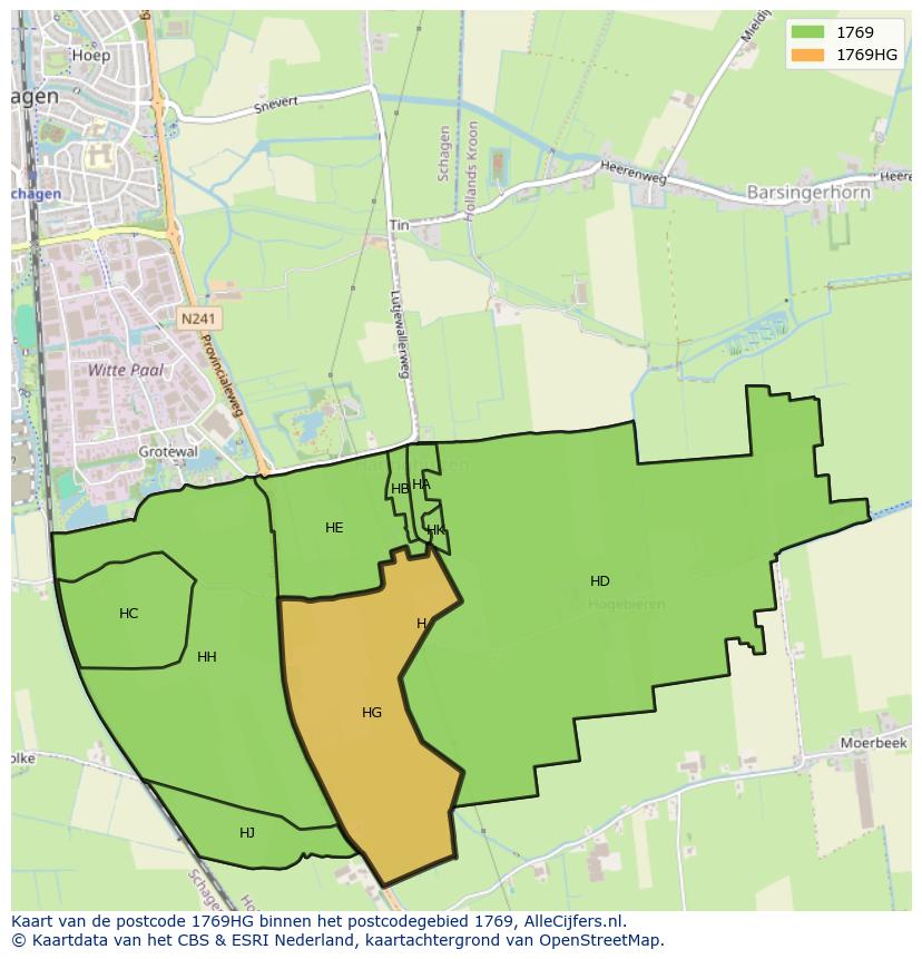 Afbeelding van het postcodegebied 1769 HG op de kaart.