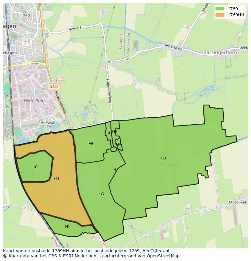 Afbeelding van het postcodegebied 1769 HH op de kaart.