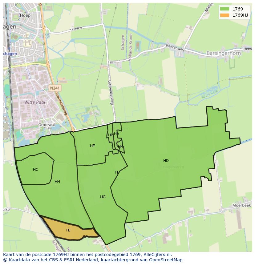 Afbeelding van het postcodegebied 1769 HJ op de kaart.