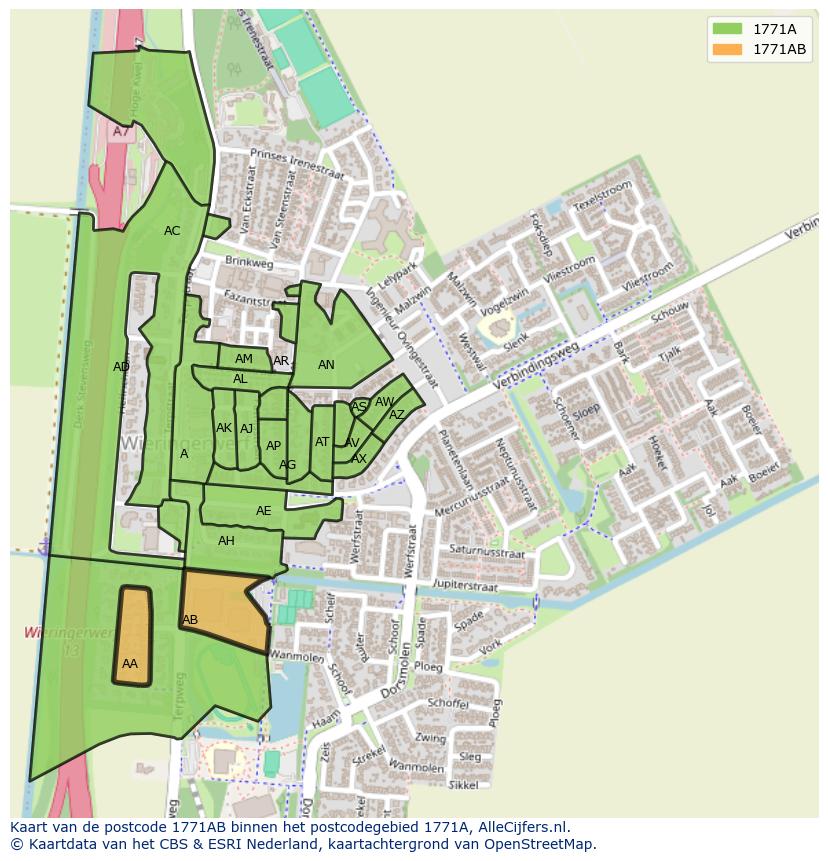 Afbeelding van het postcodegebied 1771 AB op de kaart.