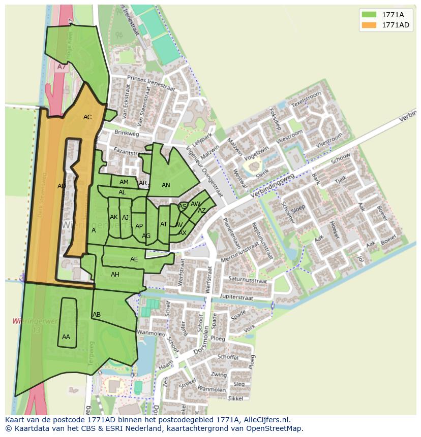 Afbeelding van het postcodegebied 1771 AD op de kaart.