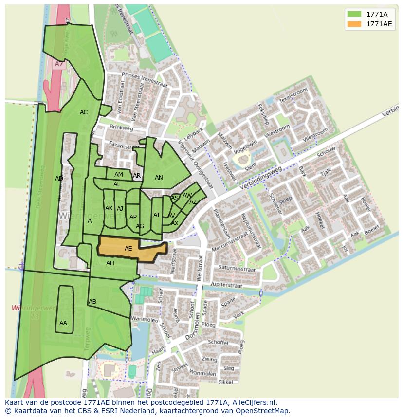 Afbeelding van het postcodegebied 1771 AE op de kaart.