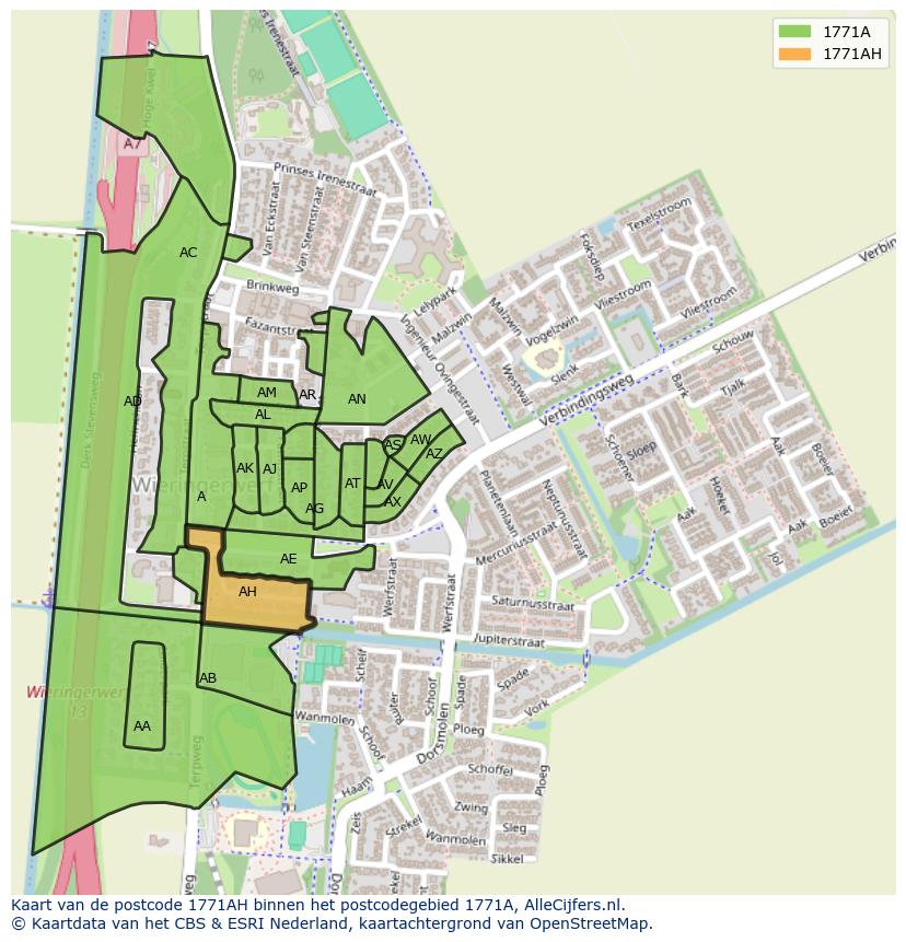 Afbeelding van het postcodegebied 1771 AH op de kaart.