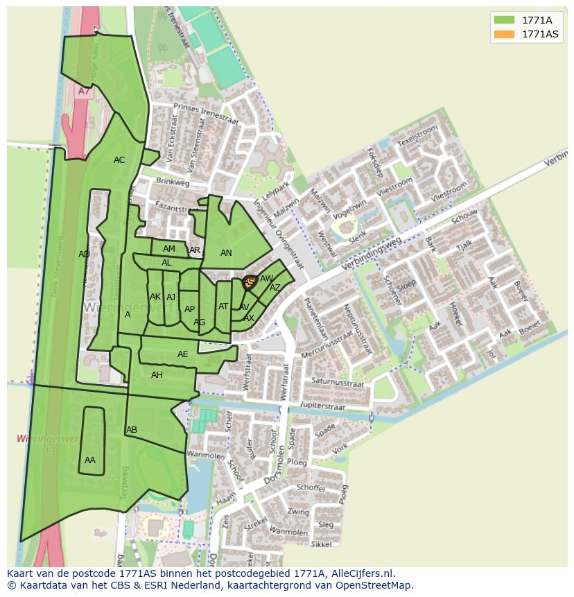 Afbeelding van het postcodegebied 1771 AS op de kaart.