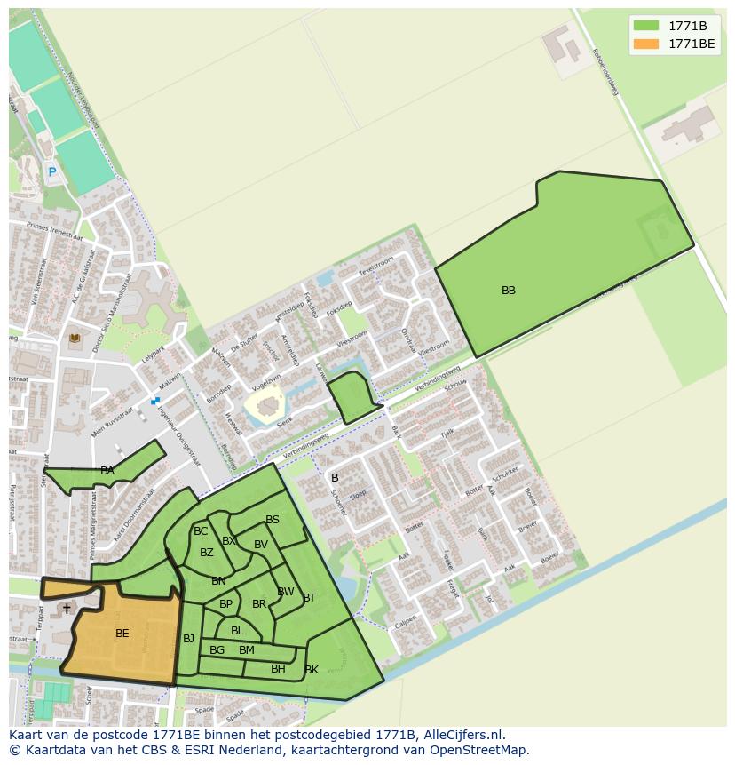 Afbeelding van het postcodegebied 1771 BE op de kaart.