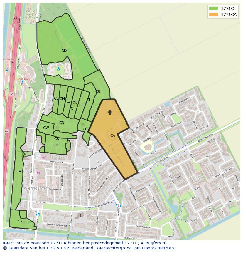 Afbeelding van het postcodegebied 1771 CA op de kaart.