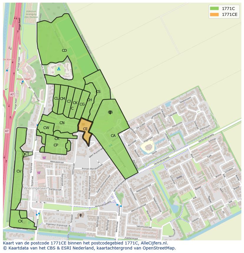 Afbeelding van het postcodegebied 1771 CE op de kaart.