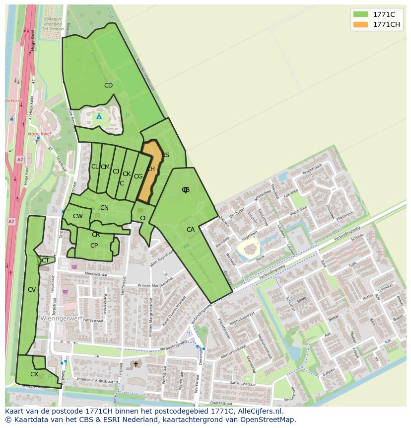 Afbeelding van het postcodegebied 1771 CH op de kaart.