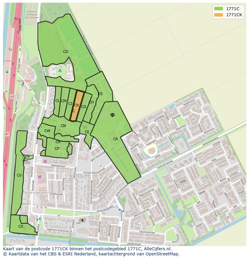 Afbeelding van het postcodegebied 1771 CK op de kaart.