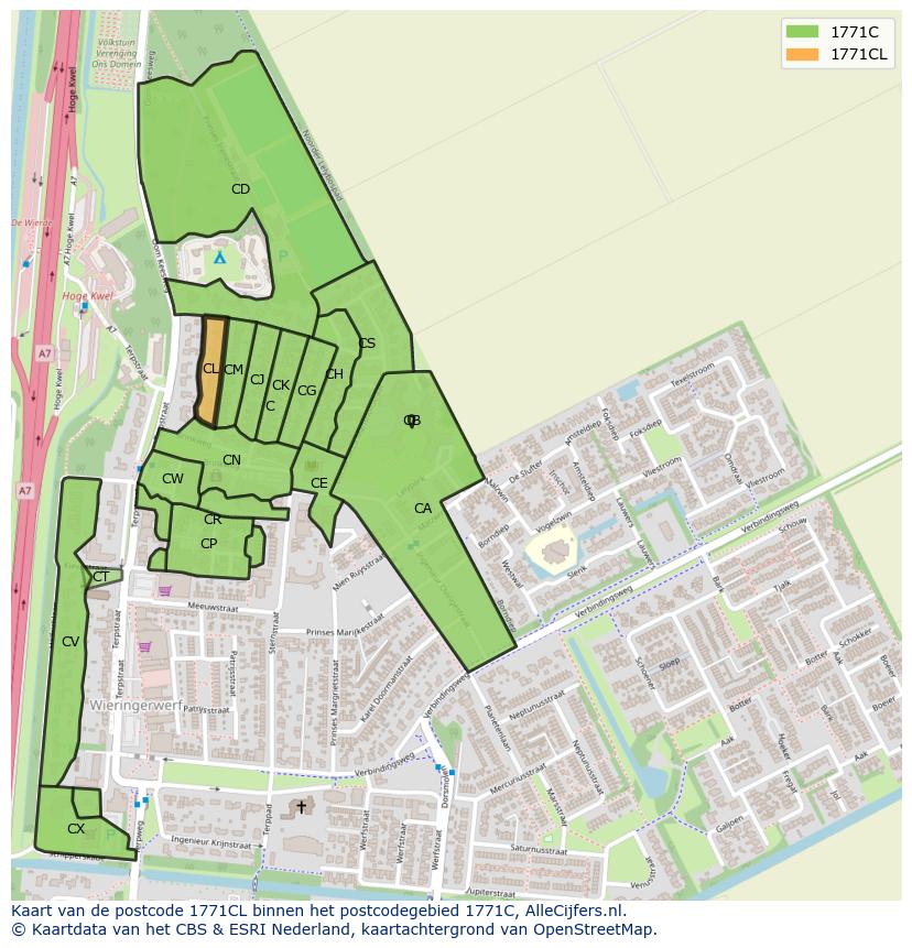 Afbeelding van het postcodegebied 1771 CL op de kaart.