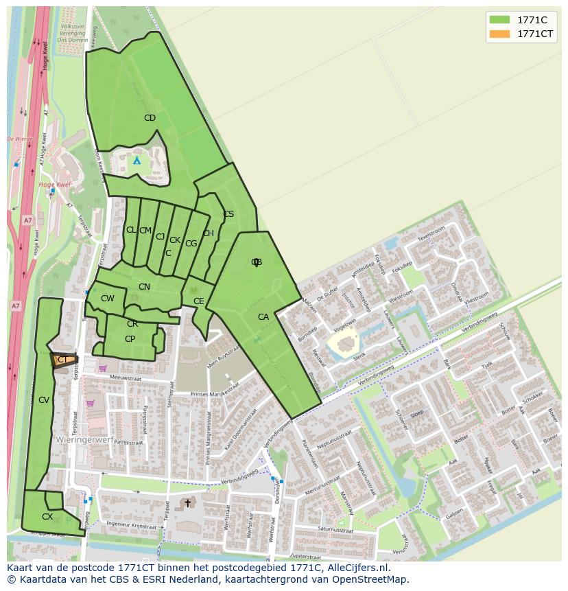 Afbeelding van het postcodegebied 1771 CT op de kaart.