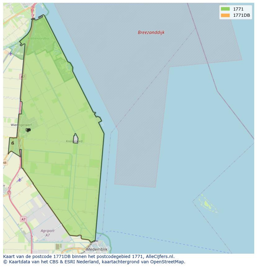 Afbeelding van het postcodegebied 1771 DB op de kaart.